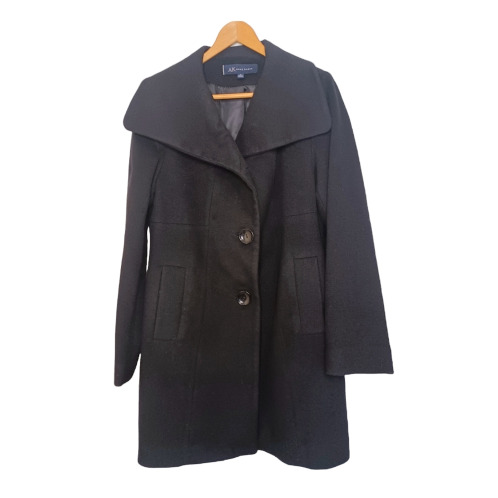 Anne Klein Wool Blend Single Breasted Outdoor Dress Coat Women's Med Black